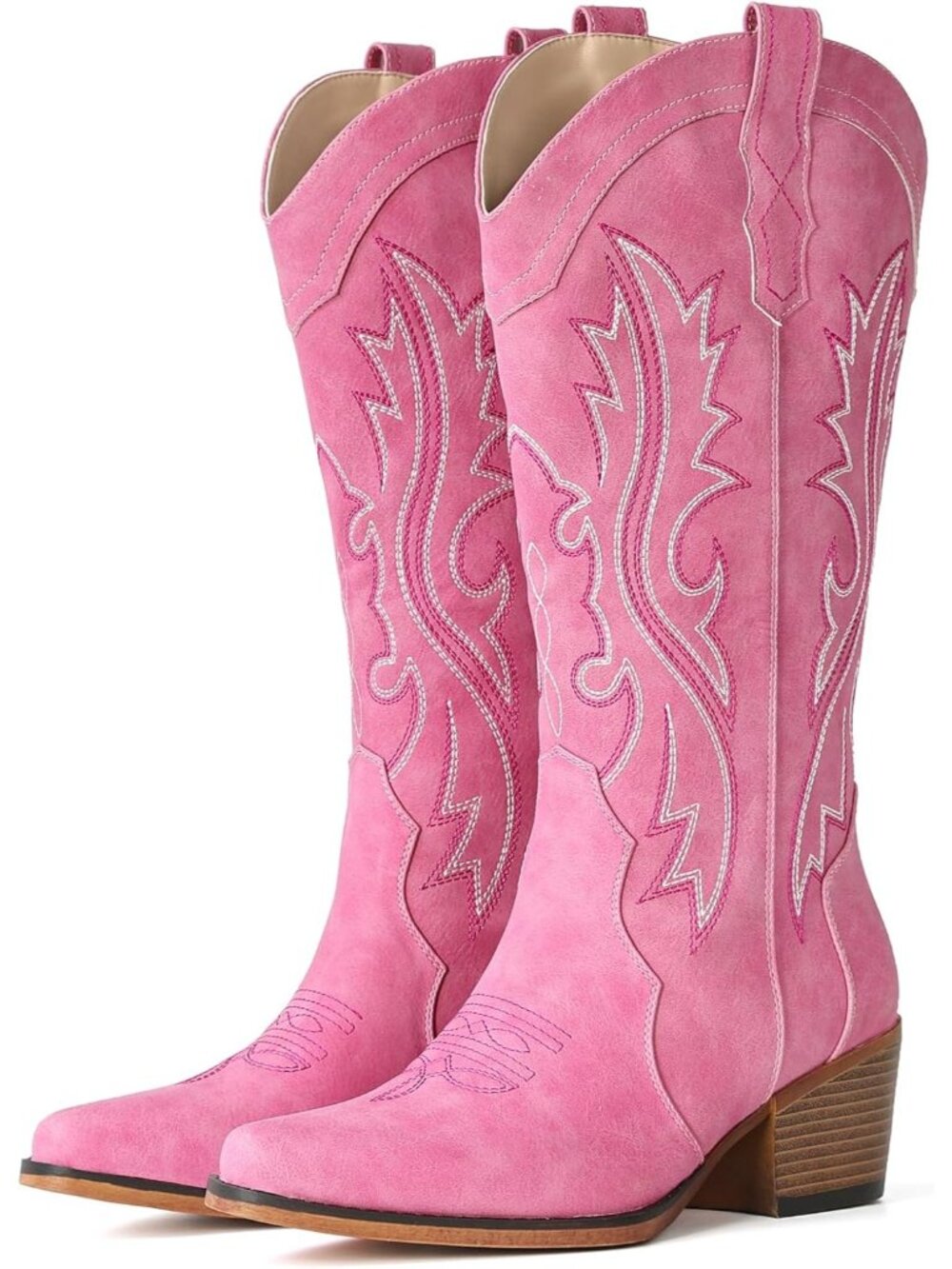 Women's Western Cowgirl Boots With Chunky Heel Mid Calf Snip Toe Pink Boots